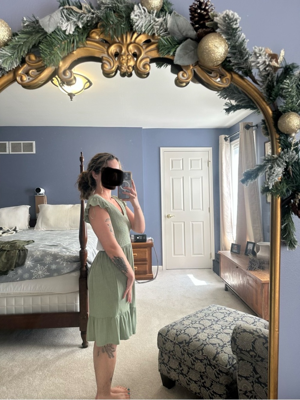 NWT Lucky Brand Smocked V-Neck Sage Green Midi Dress - Picture 2 of 3